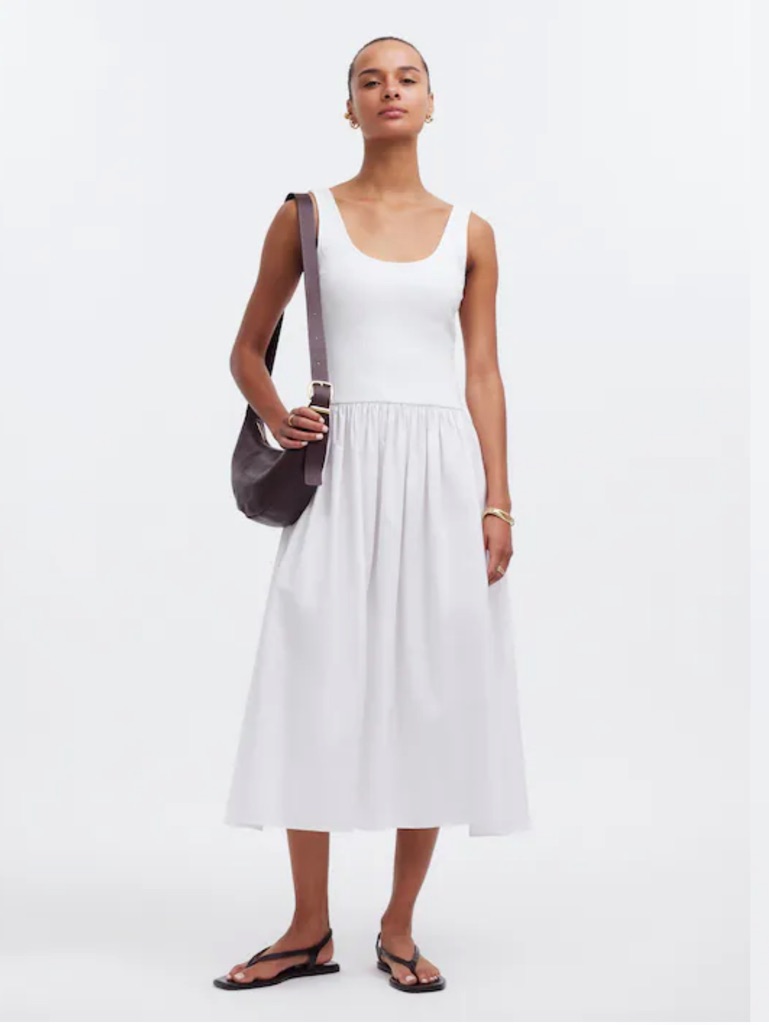 Madewell White Ribbed Bodice Sleeveless Midi Dress. Size M. Style Nq613